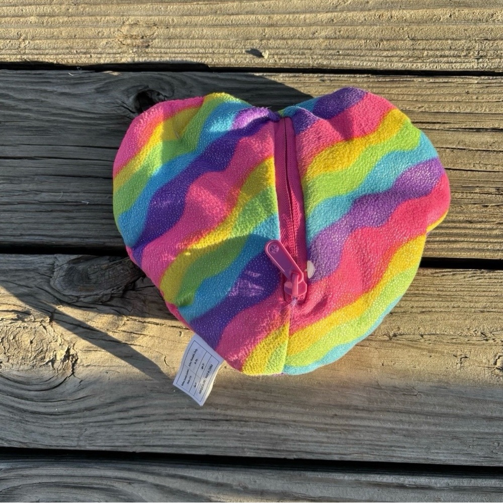 BUILD-A-BEAR Reversible Heart Surprise Heart Furry Friend rainbow 9”